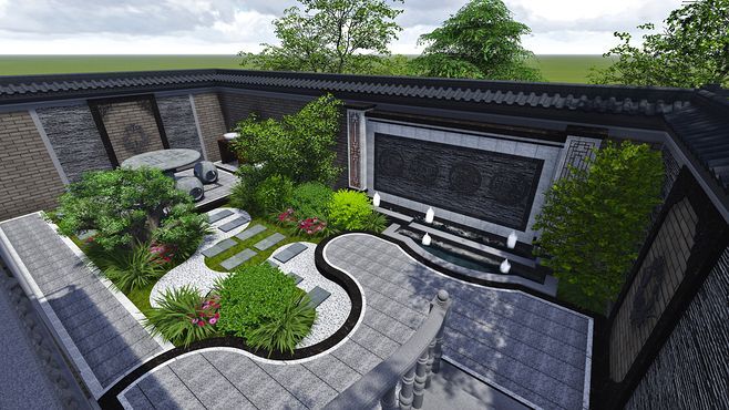 灰色調中式庭院的穩重美學 綠意與灰韻的和諧交融